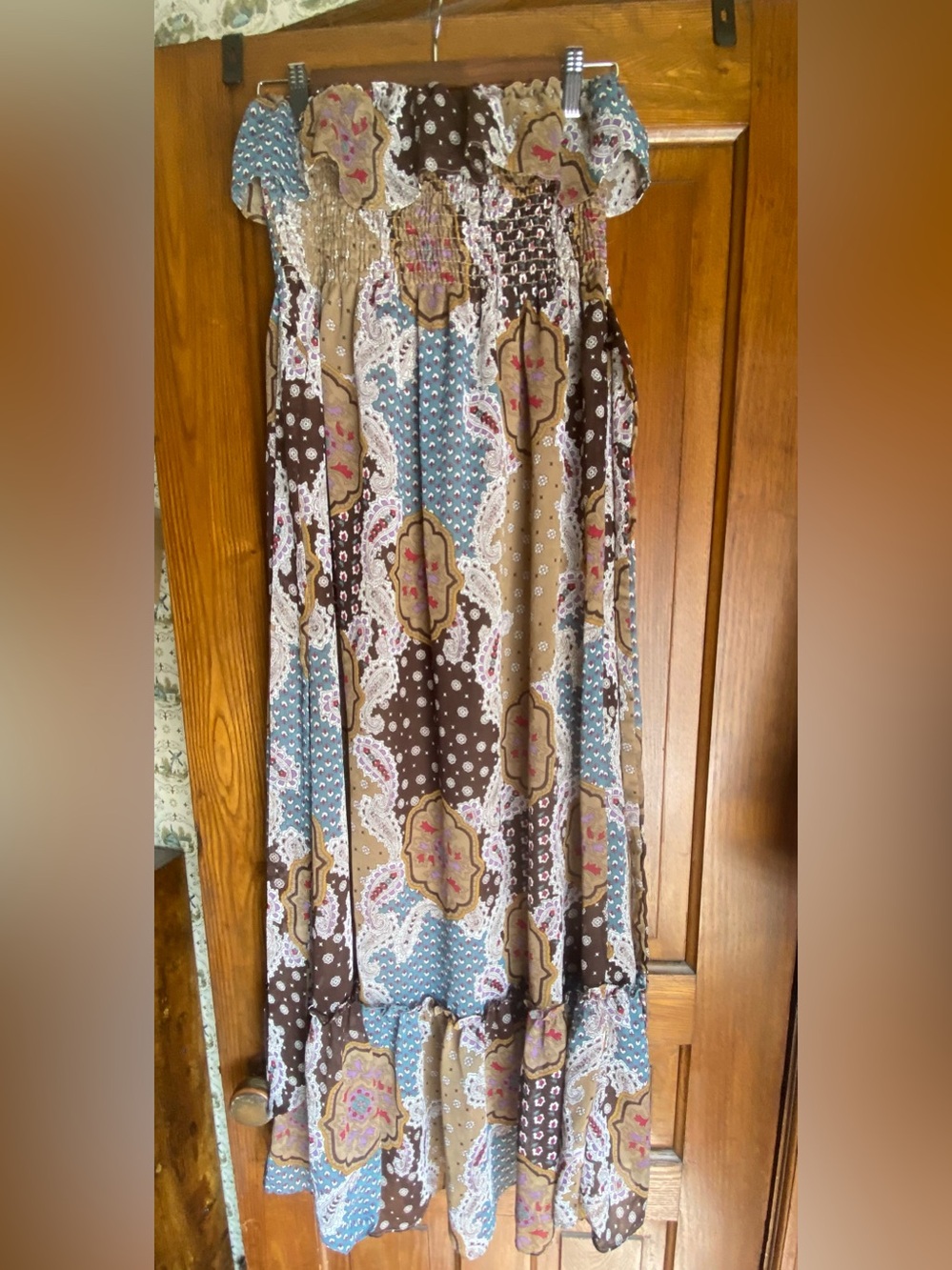 Maxi Dress — Brown, Blue & Cream